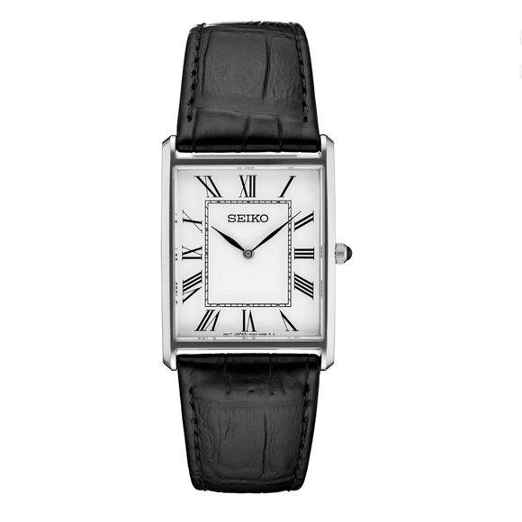 Seiko Quartz Black Leather Strap - Essentials Collection